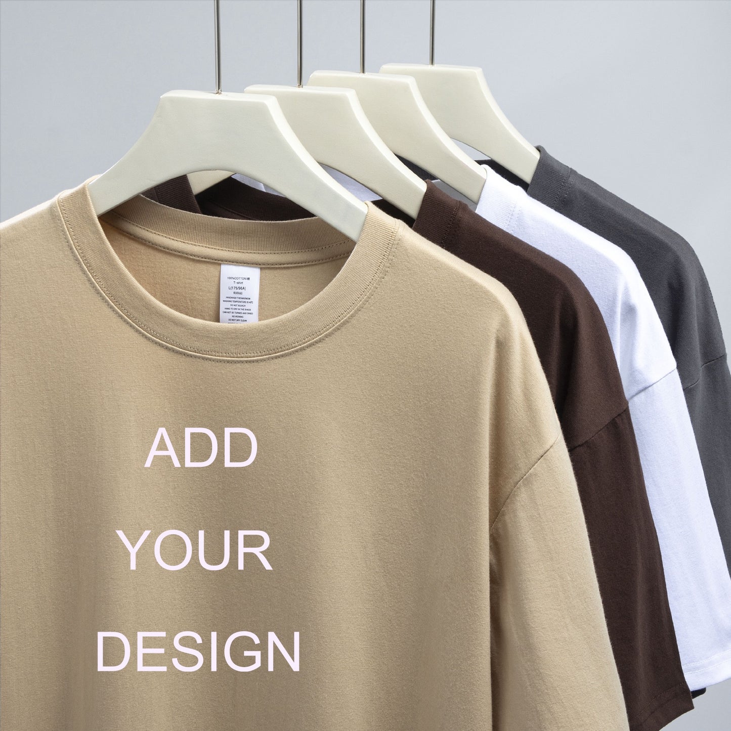 Add Your Design Round Neck Pure Cotton Loose Solid Color Men and Women Base T Shirt 230G Thickness