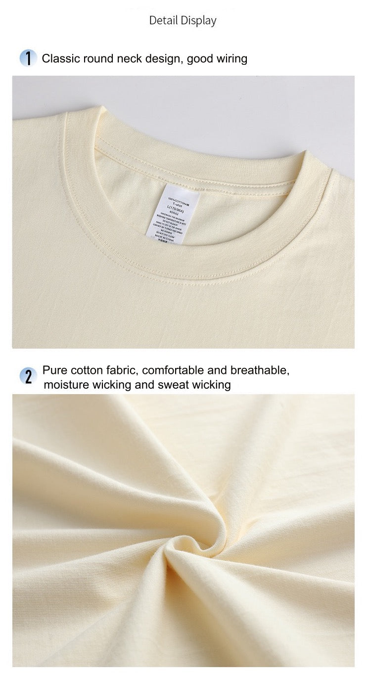 Add Your Design Round Neck Pure Cotton Loose Solid Color Men and Women Base T Shirt 230G Thickness