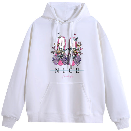 Bow-tie Shoes Cotton Plush Hooded Collar Drawstring Hoodies Pullover Sweatshirts Casual Long Sleeve Shirts