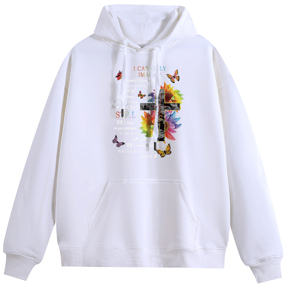 Cross on flowers Cotton Plush Hooded Collar Drawstring Hoodies Pullover Sweatshirts Casual Long Sleeve Shirts