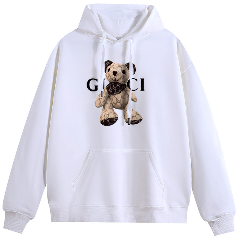 GUCCI Bear Cotton Plush Hooded Collar Drawstring Hoodies Pullover Sweatshirts Casual Long Sleeve Shirts