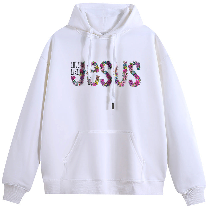 Jesus' Love Cotton Plush Hooded Collar Drawstring Hoodies Pullover Sweatshirts Casual Long Sleeve Shirts