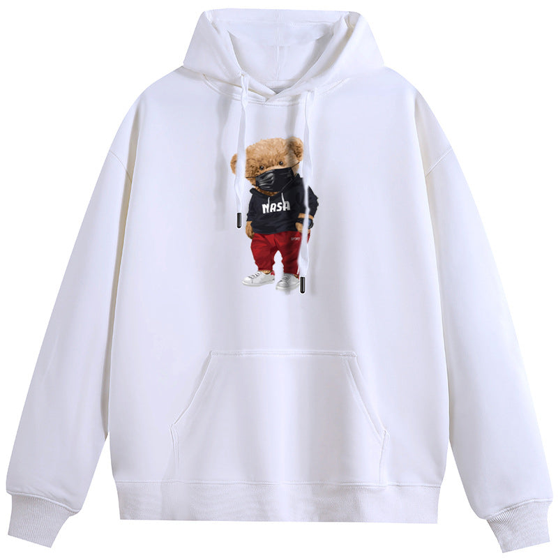 Mask Bear Plush Hooded Collar Drawstring Hoodies Pullover Sweatshirts Casual Long Sleeve Shirts