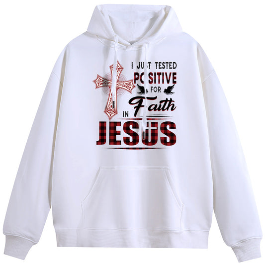 JESUS Plush Hooded Collar Drawstring Hoodies Pullover Sweatshirts Casual Long Sleeve Shirts