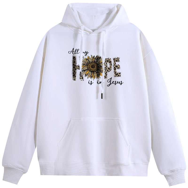 Sunflower of hope Cotton Plush Hooded Collar Drawstring Hoodies Pullover Sweatshirts Casual Long Sleeve Shirts