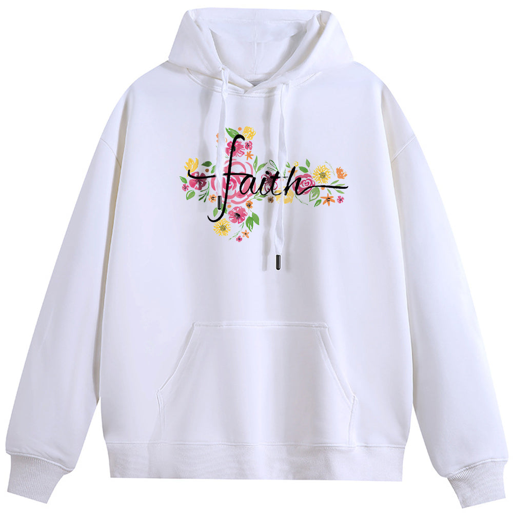 Hand drawn flowers Cotton Plush Hooded Collar Drawstring Hoodies Pullover Sweatshirts Casual Long Sleeve Shirts