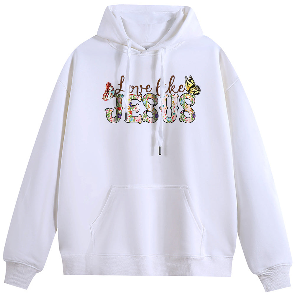 Two Butterflies of Jesus Cotton Plush Hooded Collar Drawstring Hoodies Pullover Sweatshirts Casual Long Sleeve Shirts