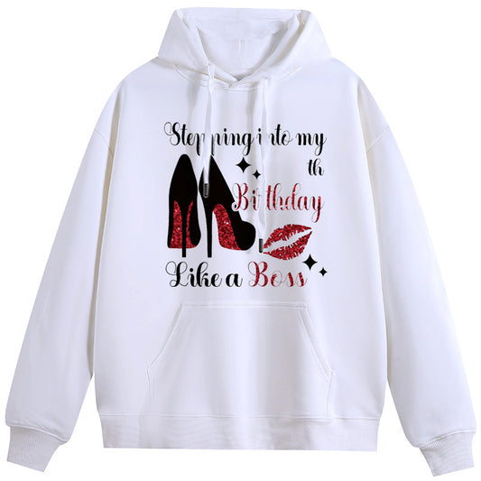 High heels and red lips Cotton Plush Hooded Collar Drawstring Hoodies Pullover Sweatshirts Casual Long Sleeve Shirts