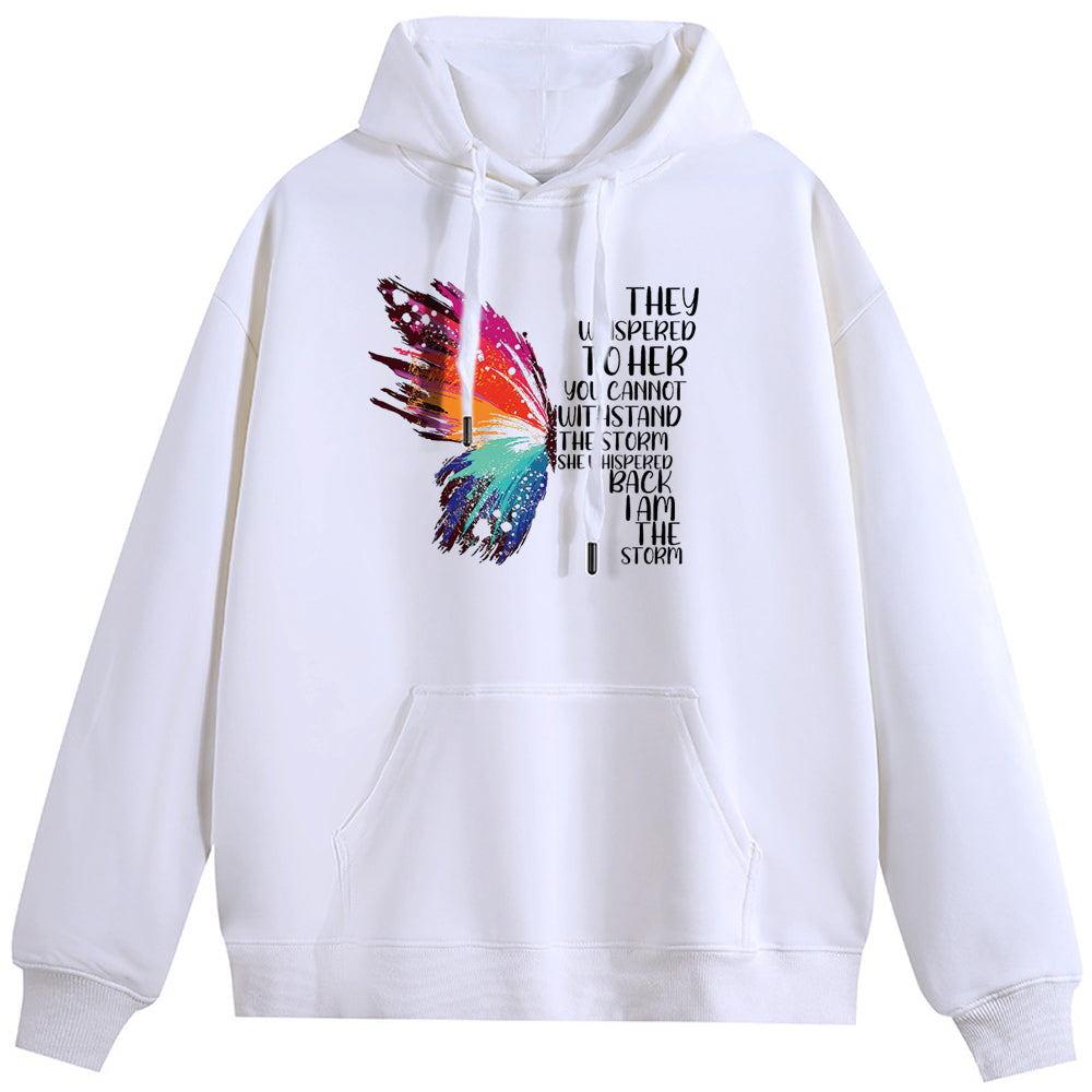 Half a colorful butterfly Cotton Plush Hooded Collar Drawstring Hoodies Pullover Sweatshirts Casual Long Sleeve Shirts