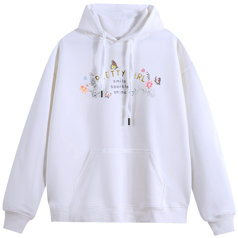 PLETTY  GIRL Cotton Plush Hooded Collar Drawstring Hoodies Pullover Sweatshirts Casual Long Sleeve Shirts