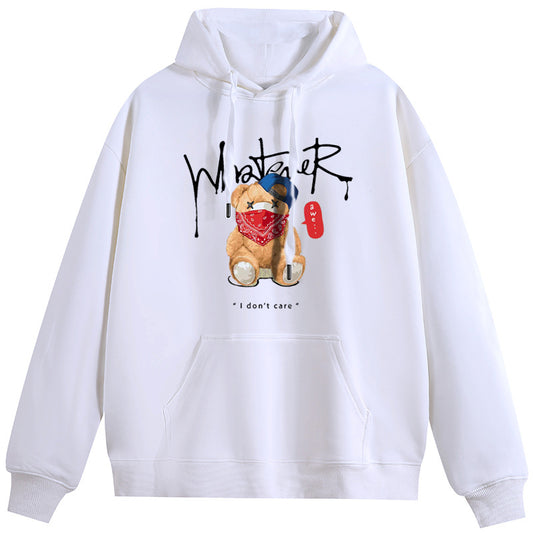 Mask Bear Cotton Plush Hooded Collar Drawstring Hoodies Pullover Sweatshirts Casual Long Sleeve Shirts