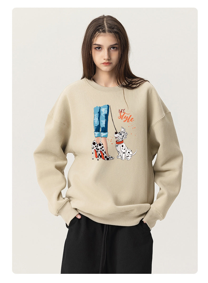 Lady and Dalmatian Cotton Crew Neck Hoodies Fleece Pullover Sweatshirts