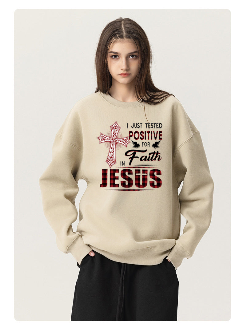 JESUS Cotton Crew Neck Hoodies Fleece Pullover Sweatshirts