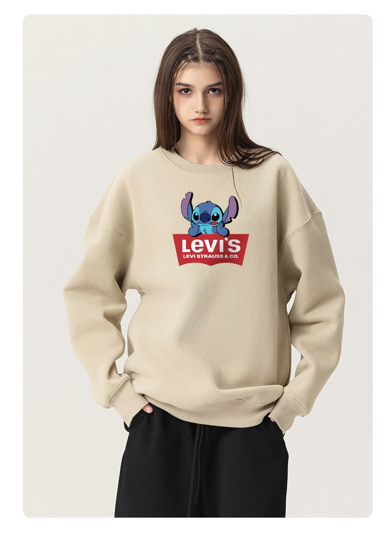 LEVIS Stitch Cotton Crew Neck Hoodies Fleece Pullover Sweatshirts