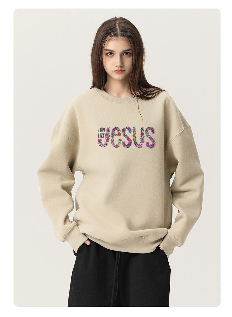 JESUS Cotton Crew Neck Hoodies Fleece Pullover Sweatshirts