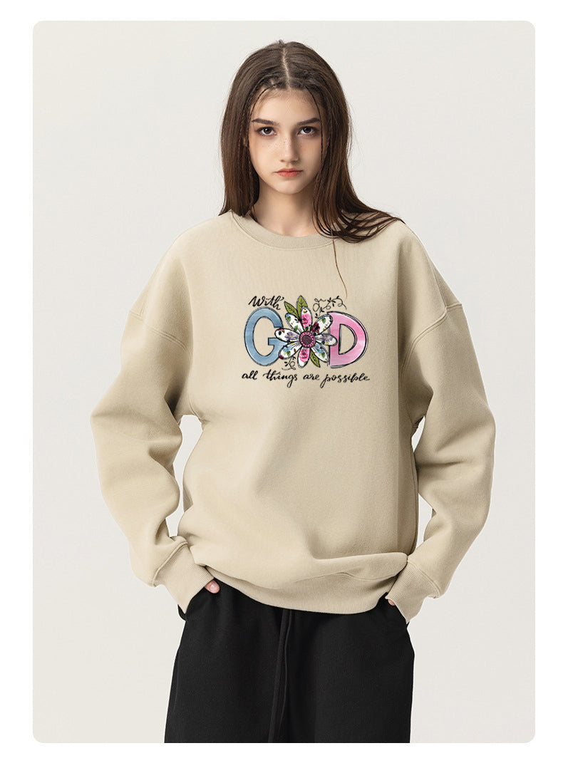 GOD Cotton Crew Neck Hoodies Fleece Pullover Sweatshirts