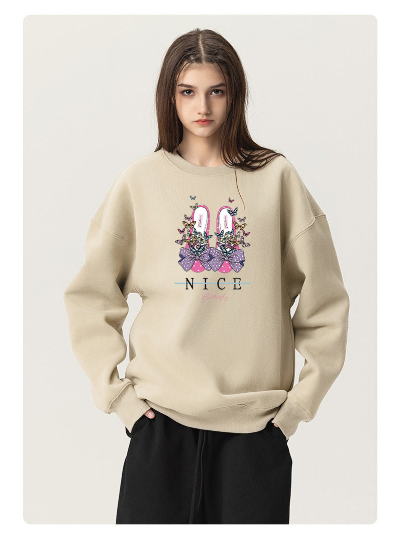 Bow shoes Cotton Crew Neck Hoodies Fleece Pullover Sweatshirts