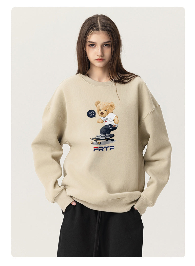 The Skateboard Bear Cotton Plush Unisex Hoodies Crew Neck Fleece Sweatshirts