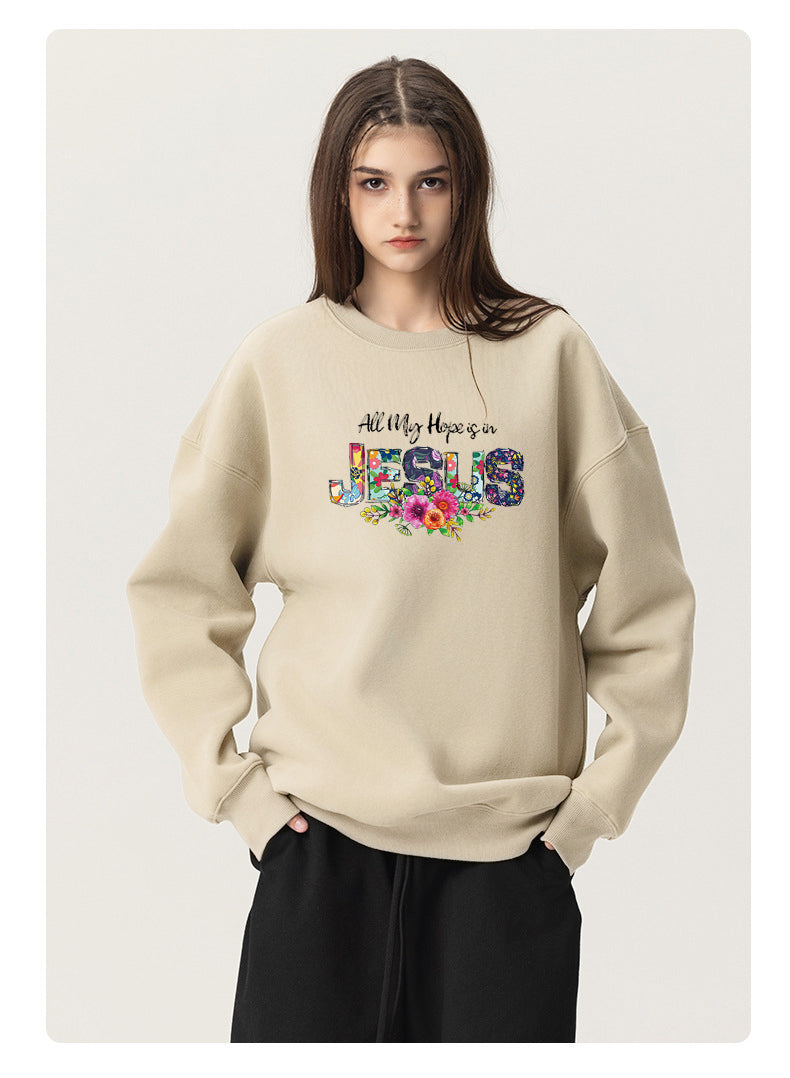 Jesus in the Flowers Cotton Crew Neck Hoodies Fleece Pullover Sweatshirts