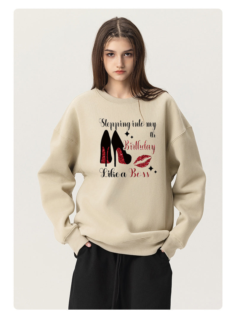 High heels and red lips Cotton Crew Neck Hoodies Fleece Pullover Sweatshirts