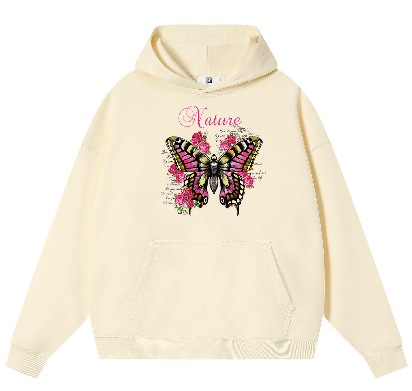 Butterfly among flowers Cotton Hooded Collar Pullover Sweatshirts Casual Long Sleeve Shirts