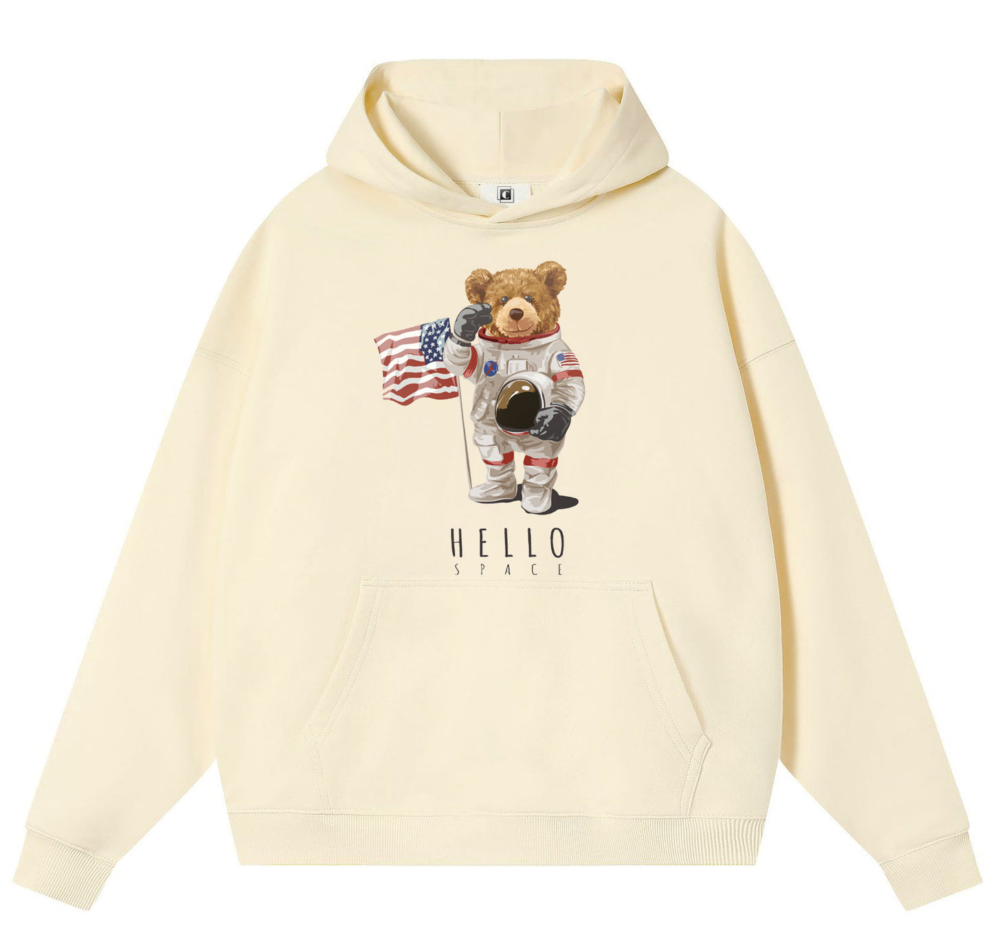 Space Bear Cotton Hooded Collar Pullover Sweatshirts Casual Long Sleeve Shirts