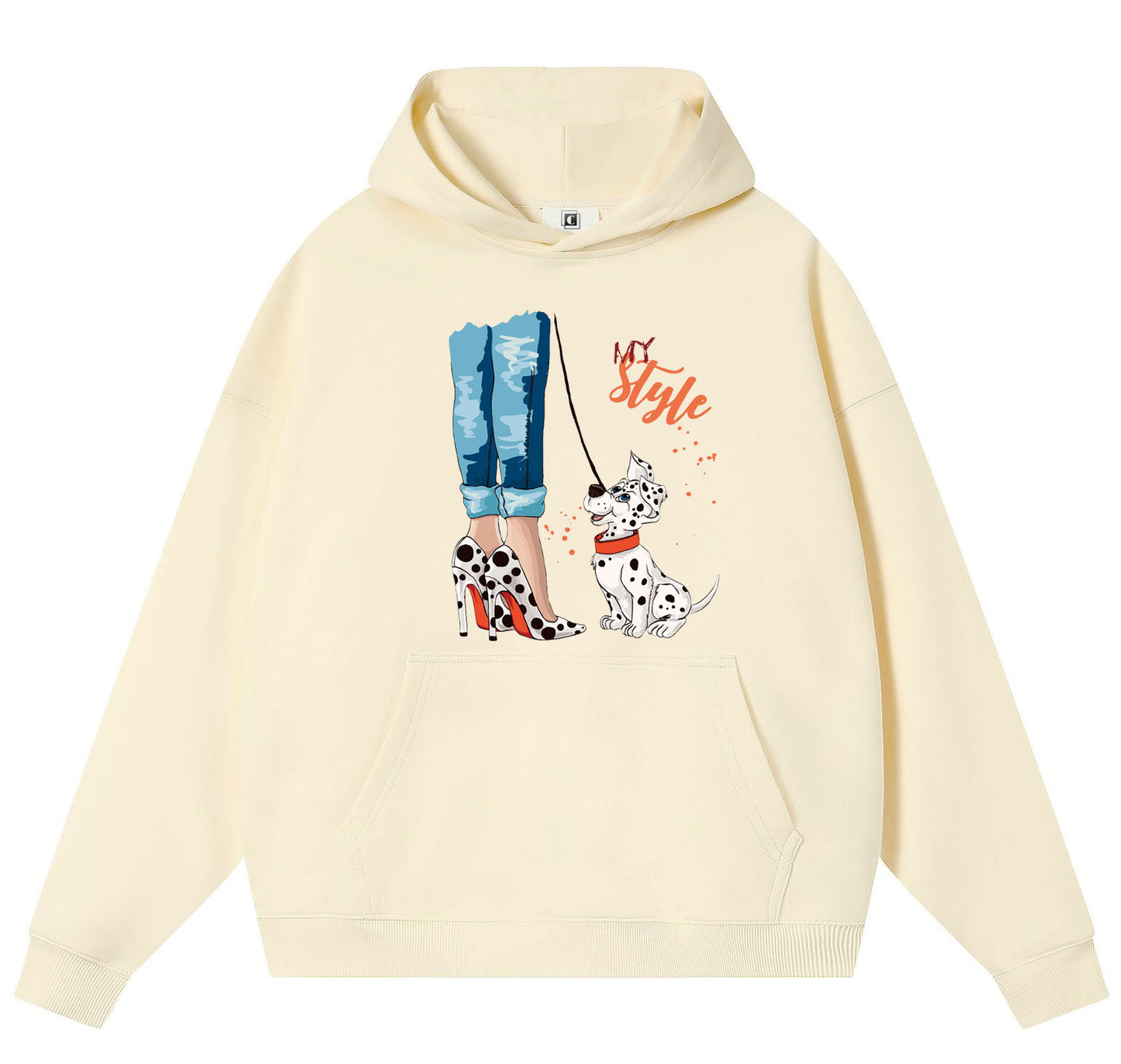 Lady and Dalmatian Cotton Hooded Collar Pullover Sweatshirts Casual Long Sleeve Shirts