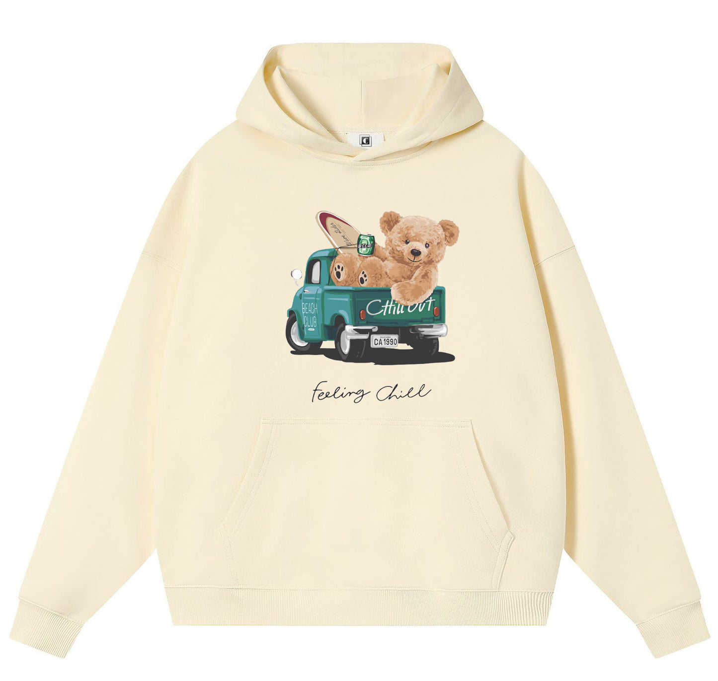 Bear in car Cotton Hooded Collar Pullover Sweatshirts Casual Long Sleeve Shirts