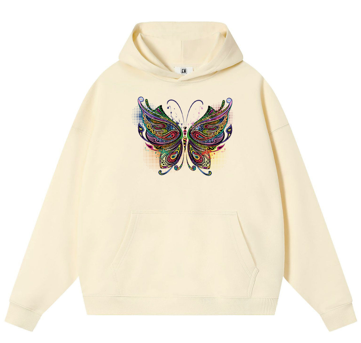 Color Butterfly Cotton Hooded Collar Pullover Sweatshirts Casual Long Sleeve Shirts