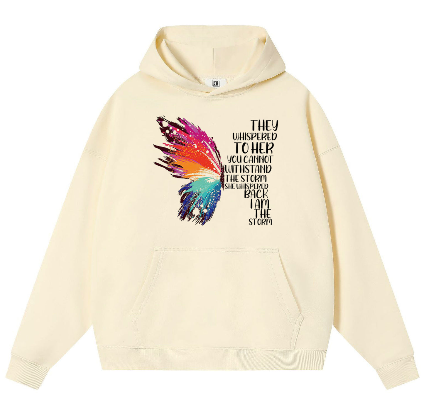 Half a colorful butterfly Cotton Hooded Collar Pullover Sweatshirts Casual Long Sleeve Shirts