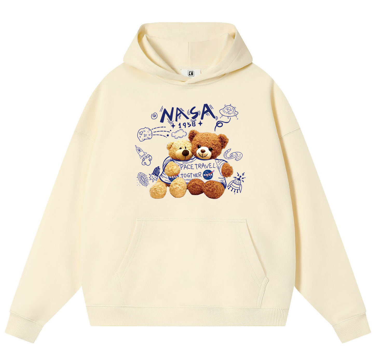 NASA Bear Cotton Hooded Collar Pullover Sweatshirts Casual Long Sleeve Shirts