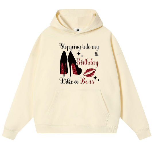 High heels and red lips Cotton Hooded Collar Pullover Sweatshirts Casual Long Sleeve Shirts