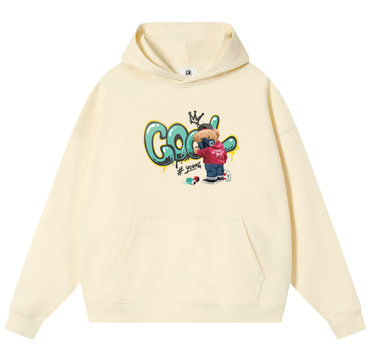 Art Bear Cotton Hooded Collar Pullover Sweatshirts Casual Long Sleeve Shirts