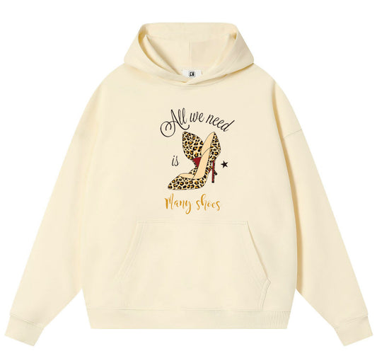 Leopard print high heels Cotton Hooded Collar Pullover Sweatshirts Casual Long Sleeve Shirts