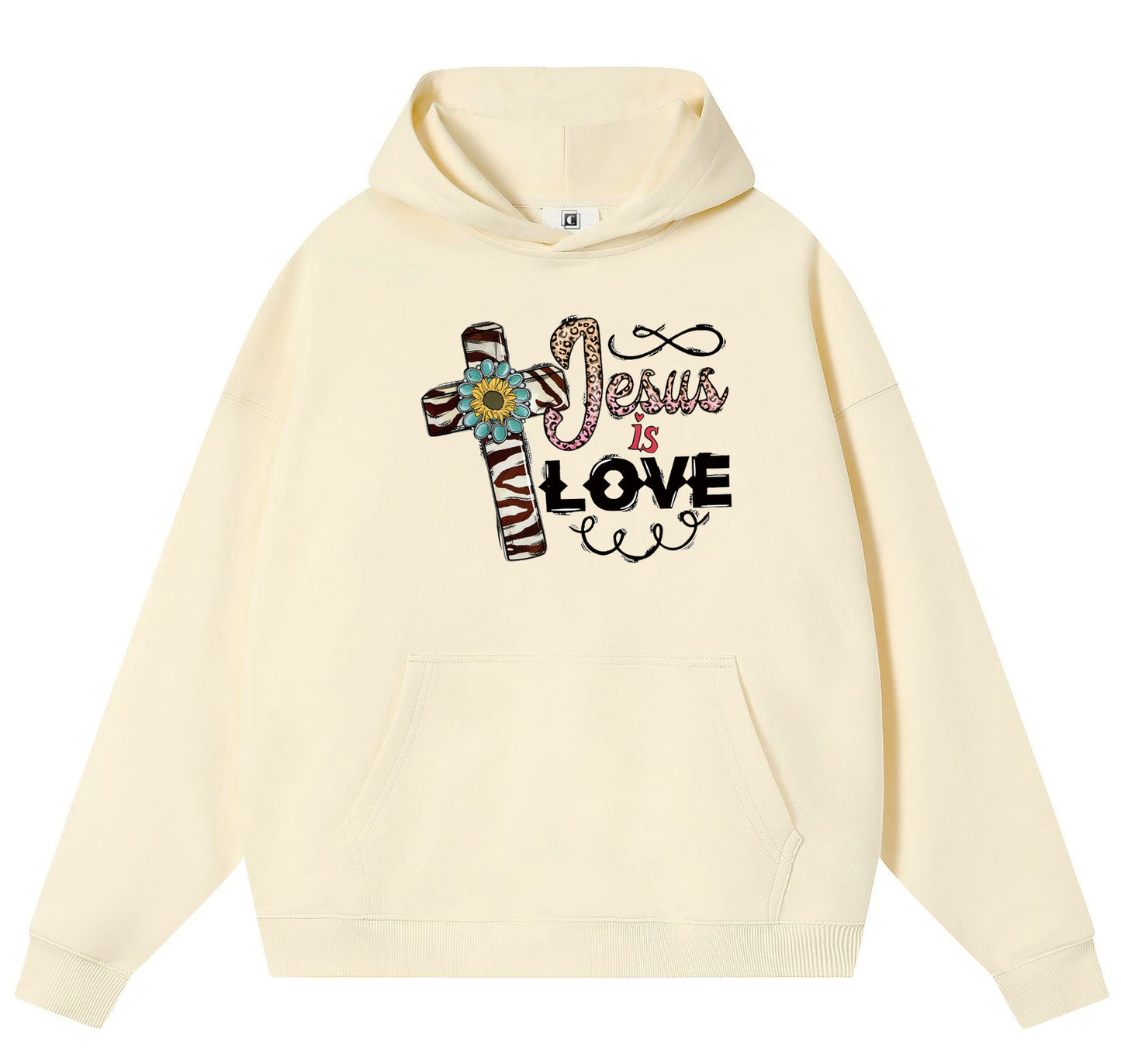 JESUS is love Cotton Hooded Collar Pullover Sweatshirts Casual Long Sleeve Shirts