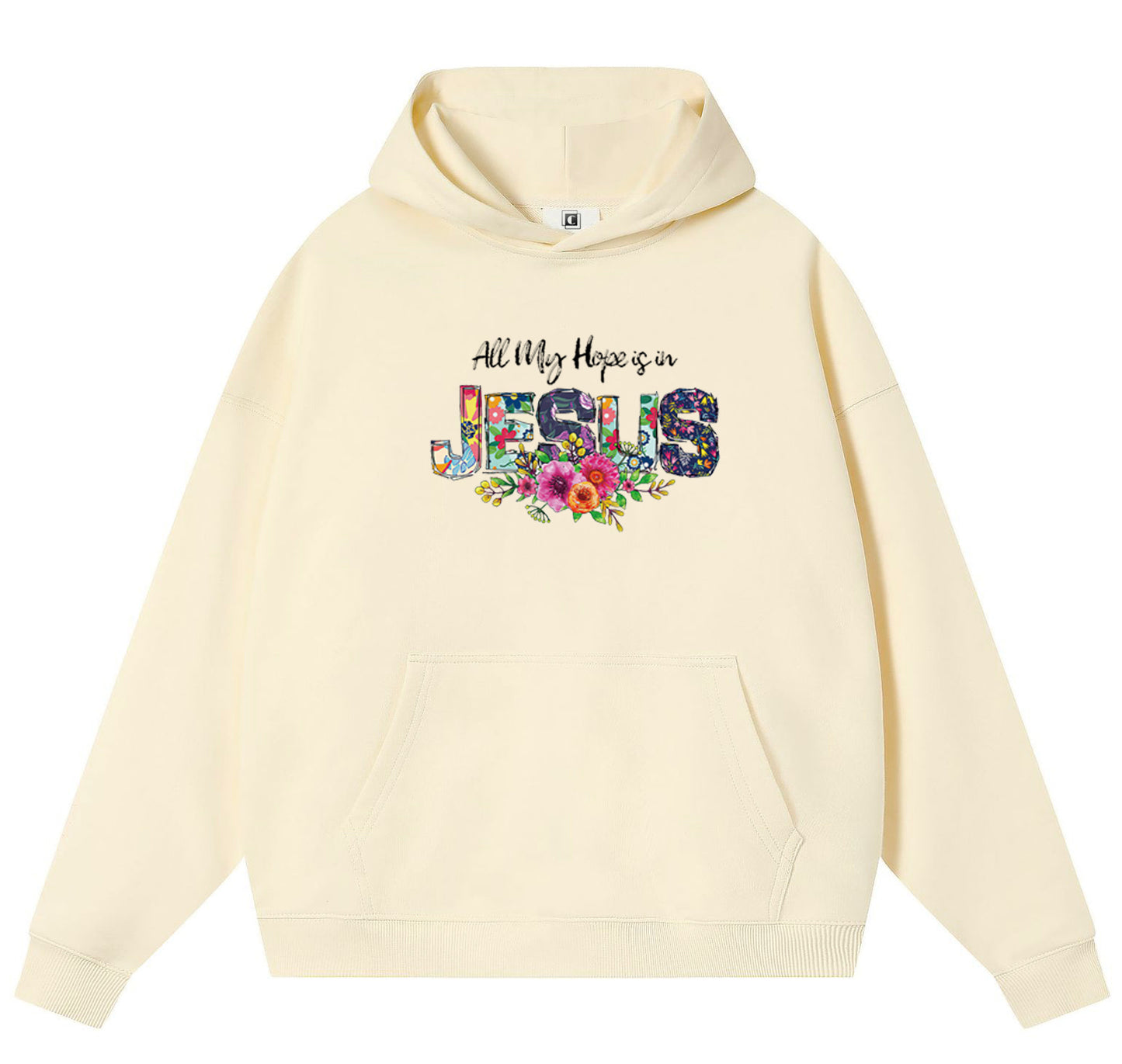 Jesus in the Flowers Cotton Hooded Collar Pullover Sweatshirts Casual Long Sleeve Shirts