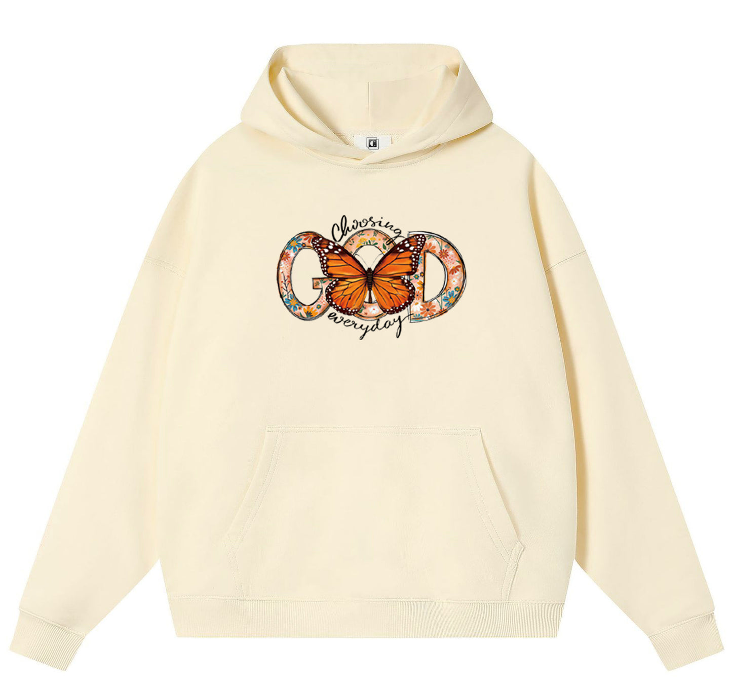 God Behind the Butterfly Cotton Hooded Collar Pullover Sweatshirts Casual Long Sleeve Shirts