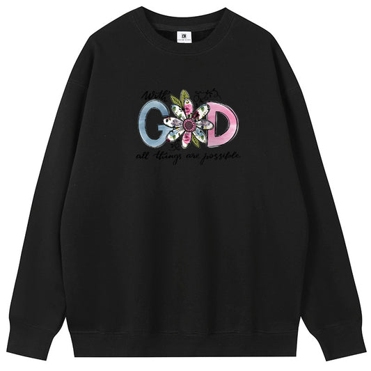 GOD Cotton Crew Neck Hoodies Fleece Pullover Sweatshirts