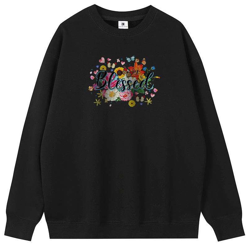 Butterfly in the flowers Cotton with Fleece Unisex Hoodies Crew Neck Sweatshirts