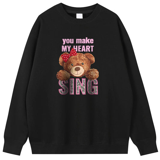 Cute little bear Cotton Crew Neck Hoodies Fleece Pullover Sweatshirts