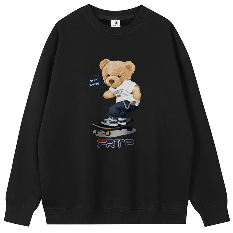 The Skateboard Bear Cotton Plush Unisex Hoodies Crew Neck Fleece Sweatshirts