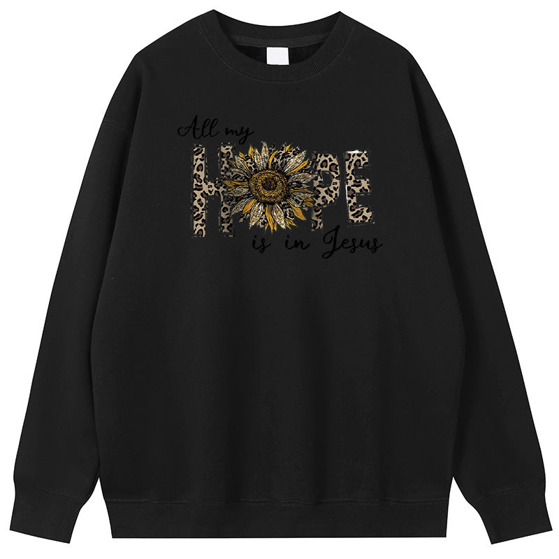 Hope Sunflower Cotton Crew Neck Hoodies Fleece Pullover Sweatshirts