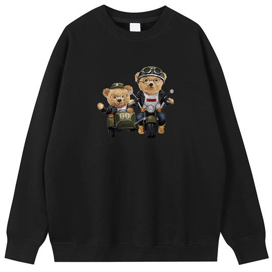 Motorcycle Bear Cotton Crew Neck Hoodies Fleece Pullover Sweatshirts