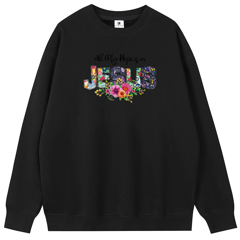 Jesus in the Flowers Cotton Crew Neck Hoodies Fleece Pullover Sweatshirts