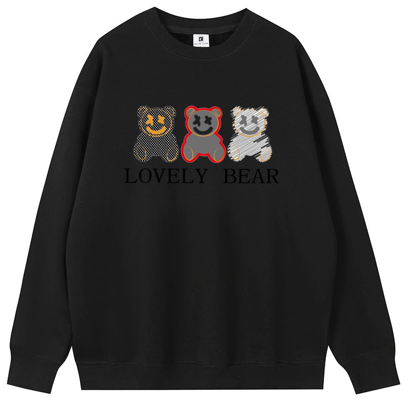 Lovely Bear Combed Cotton with Fleece Unisex Crew Neck Hoodies Pullover Sweatshirt