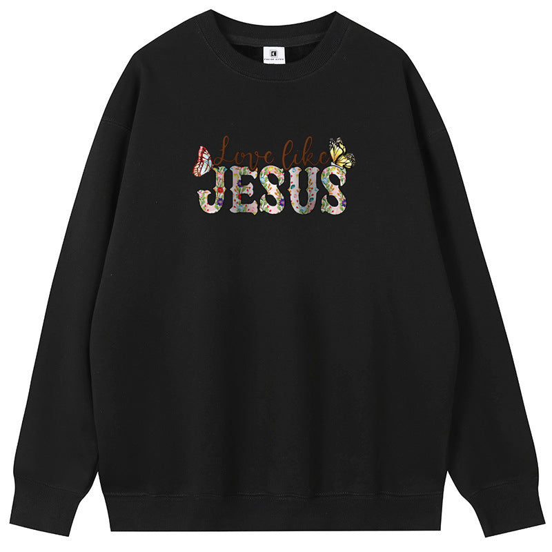 Two Butterflies of Jesus Combed Cotton with Fleece Unisex Hoodies Crew Neck Sweatshirts