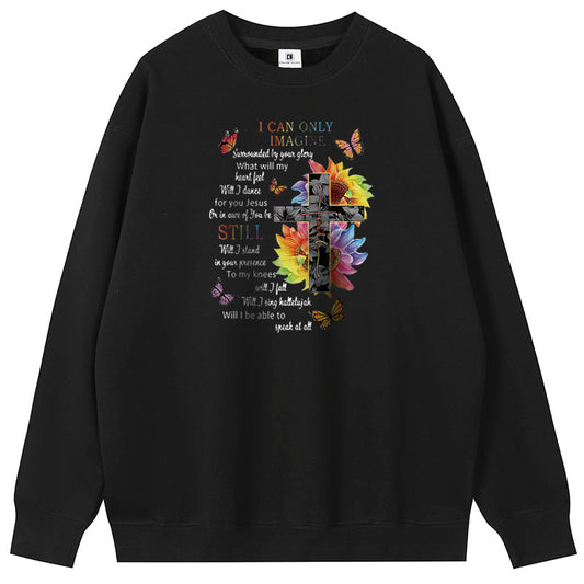 Cross among flowers Cotton with Fleece Unisex Hoodies Crew Neck Sweatshirts