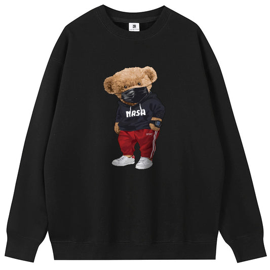 Mask Bear Cotton Unisex Crew Neck Hoodies Fleece Long Sleeve Sweatshirts Couple Tops