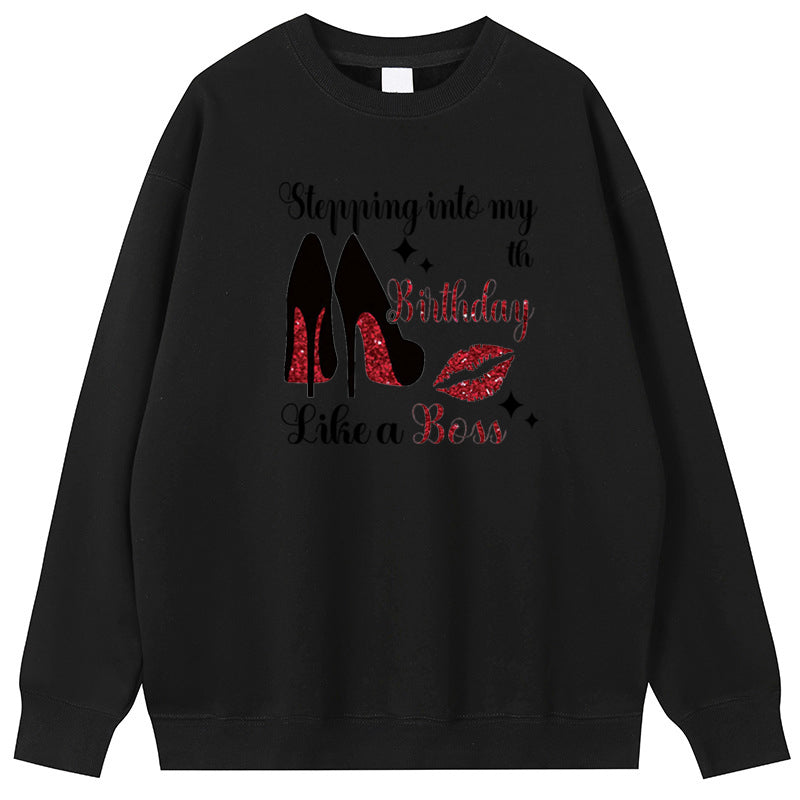 High heels and red lips Cotton Crew Neck Hoodies Fleece Pullover Sweatshirts