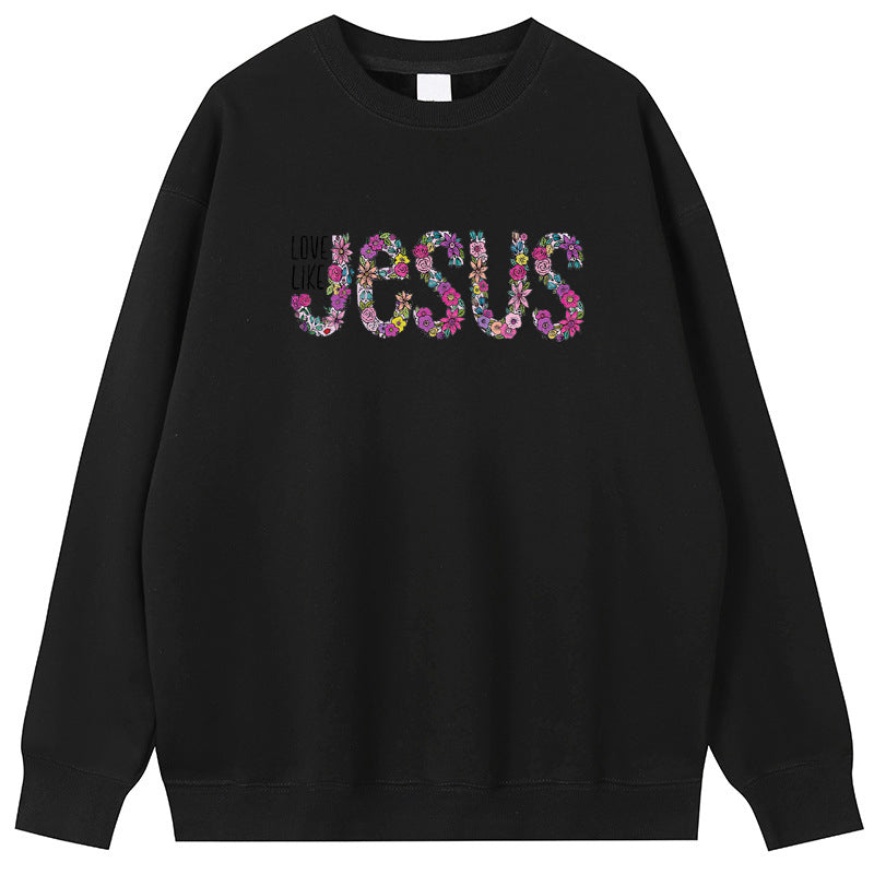 JESUS Cotton Crew Neck Hoodies Fleece Pullover Sweatshirts